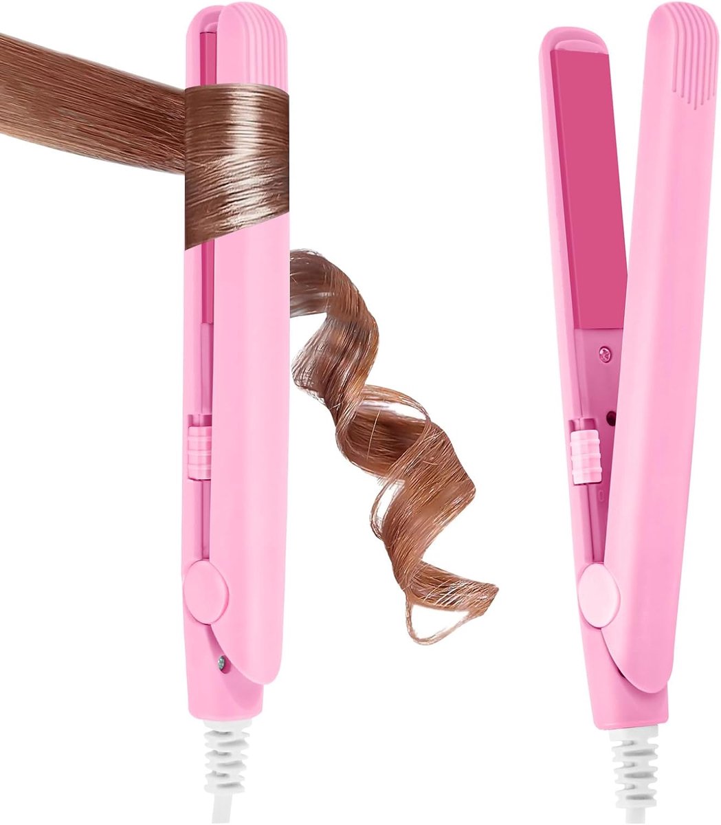Thijox - Draagbare Reis-Stijltang, Compact en Licht met Keramische Coating, Temperatuur 190 °C, Perfect voor Kort Haar en Franjes, Roze