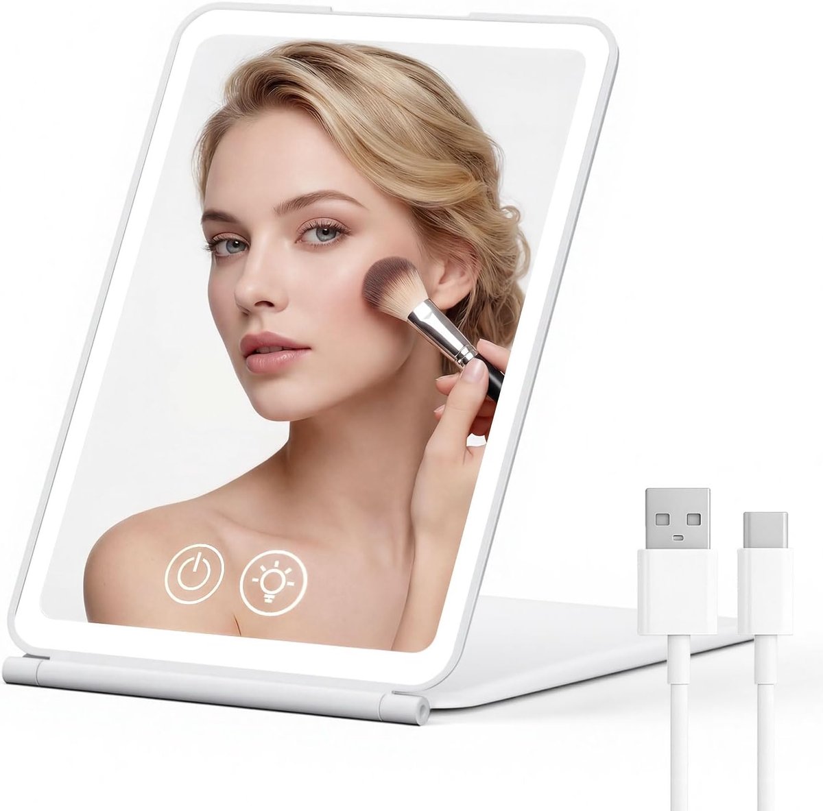 Thijox - Dimbare Kosmetische Spiegel met Verlichting, Opvouwbaar en Oplaadbaar via USB - 3 Lichtkleuren voor Thuis en Reizen - Ideaal voor Make-up, Ge