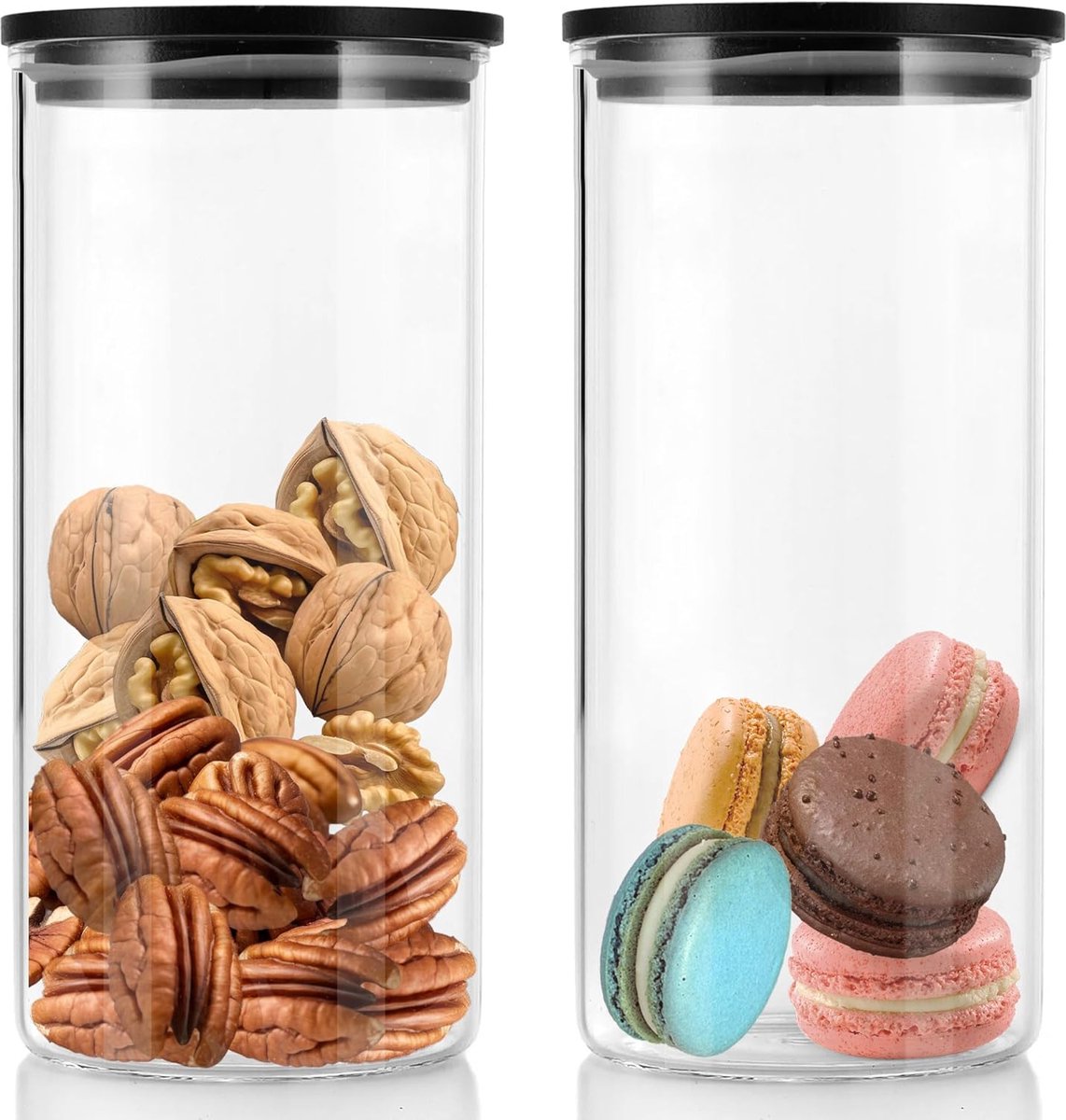 Thijox - Voorraadpotten Glas 800ML - Set van 2 Luchtdicht met Bamboe Deksel - BPA-vrij Bewaardozen voor Keukenopslag, Droge Voedingsmiddelen, Organisa