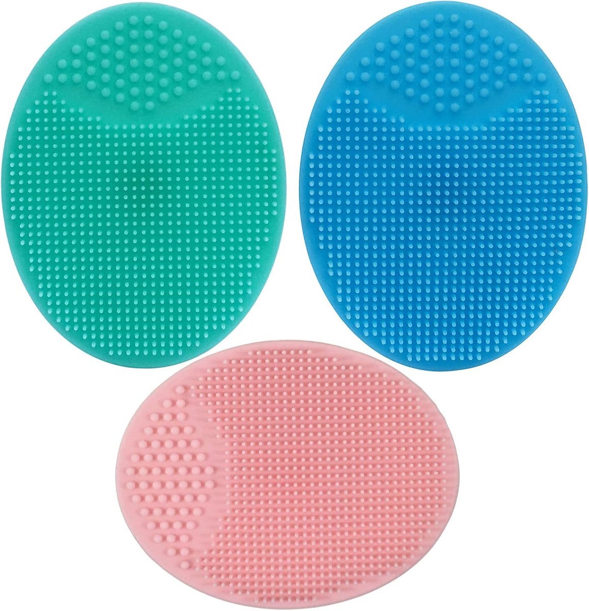 Thijox - Siliconen Babybadborstel Set - Hoofdhuidmassageborstel en Gezichtsreinigingsborstel - Ultralicht en BPA-vrij - 3 stuks in Blauw, Roze, en Gee