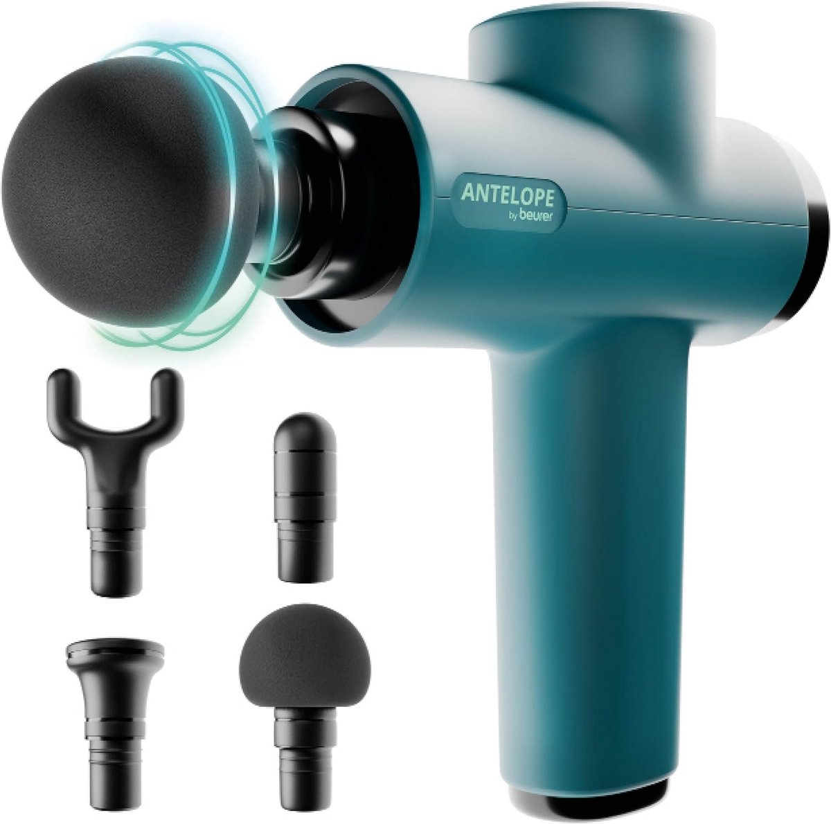 SnelShoppen - Compact Massagepistool Boom met 4 Opzetstukken, Krachtige Triggerpointmassage, 5 Intensiteitsniveaus, Spiermassageapparaat voor Ontspann