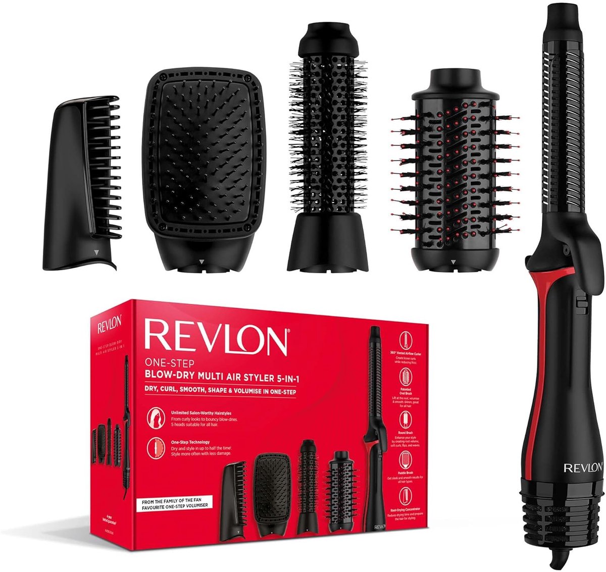 SnelShoppen - 5-in-1 Haardroger en Multi-Styler met Afneembare Kappen, Kruller, Volumizer, Droger en Vormversterker voor Alle Haartypes