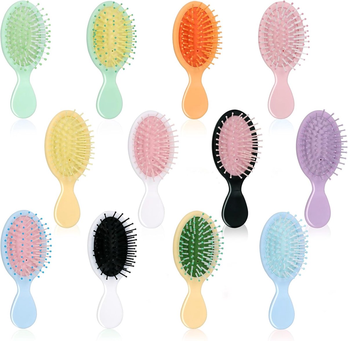 SnelShoppen - 12-delige Mini Nat Haarborstel Set, Travel Detangling Borstel Assortiment, Compacte Paddle Haarborstels voor Kinderen en Volwassenen, Mu