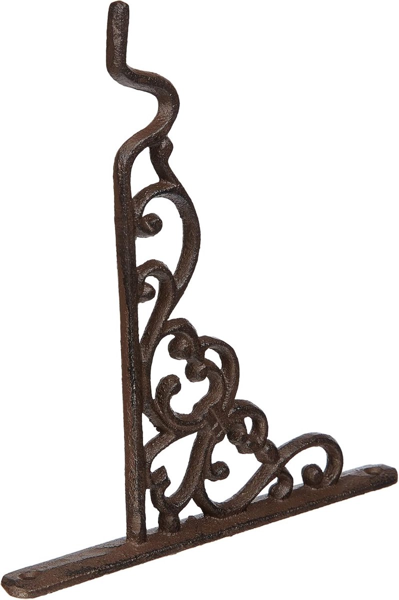 Thijox - Decoratieve Hanghaak voor Hangmanden, Gietijzer, Roestbruin, 20,5x2,1x17,8 cm, Tuin, Balkon, Lantaarn, Voerartikelen