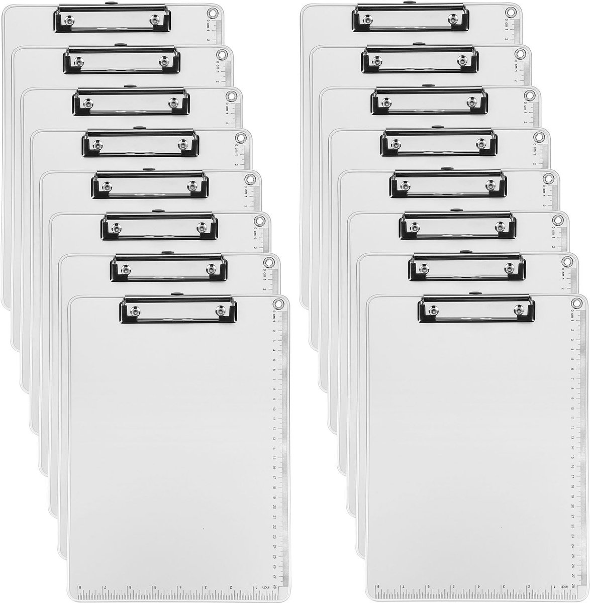 A4 Clipboard van Metaal, 16 Stuks Kantoor Clipboards met Aluminium Clip en Liniaal voor Thuis, Klaslokaal en Buitengebruik