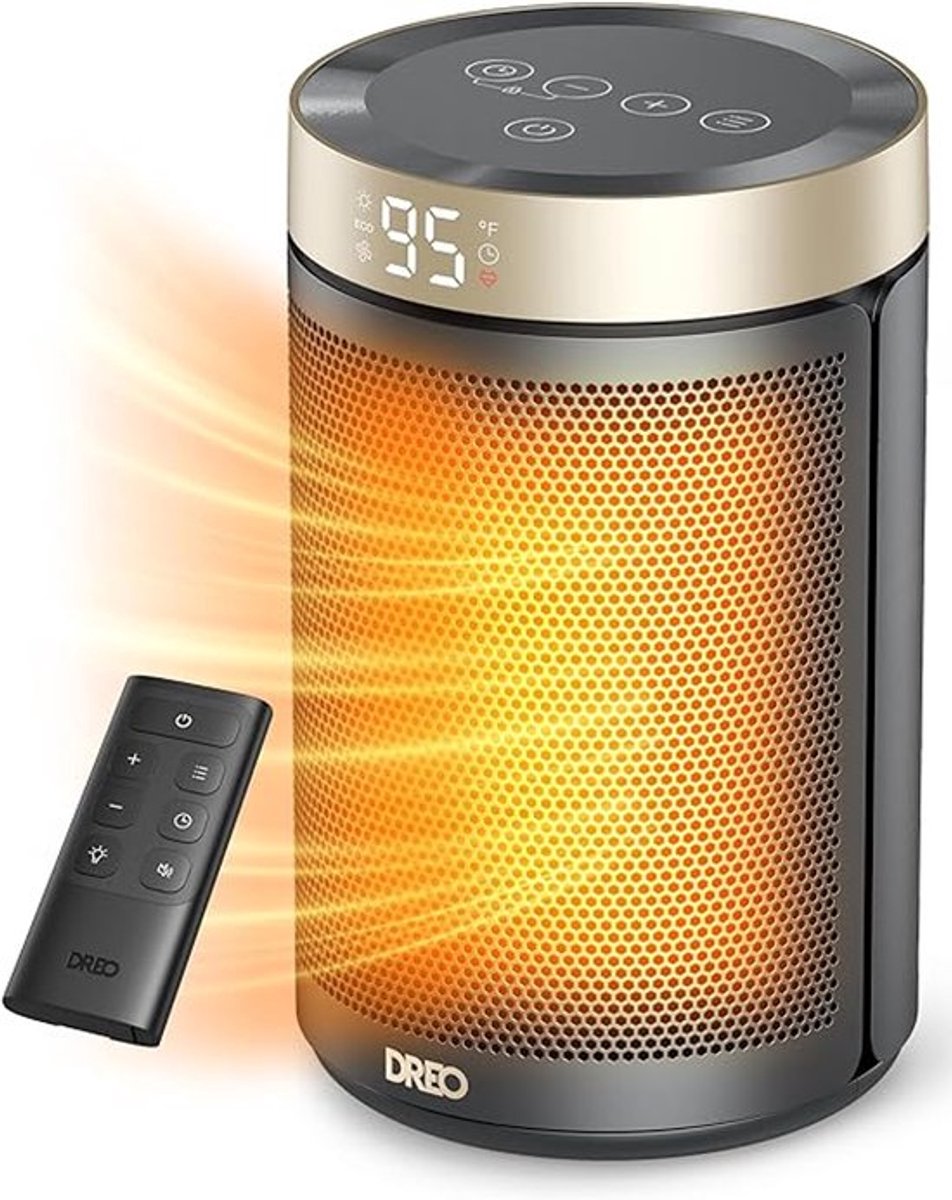 Dreo Atom 316, energiebesparende ventilatorkachel, 34 dB, stil, 1500 W, PTC-keramiek, thermostaat, oververhittings- en kantelbeveiliging, 12 uur timer, elektrische verwarming voor kamers