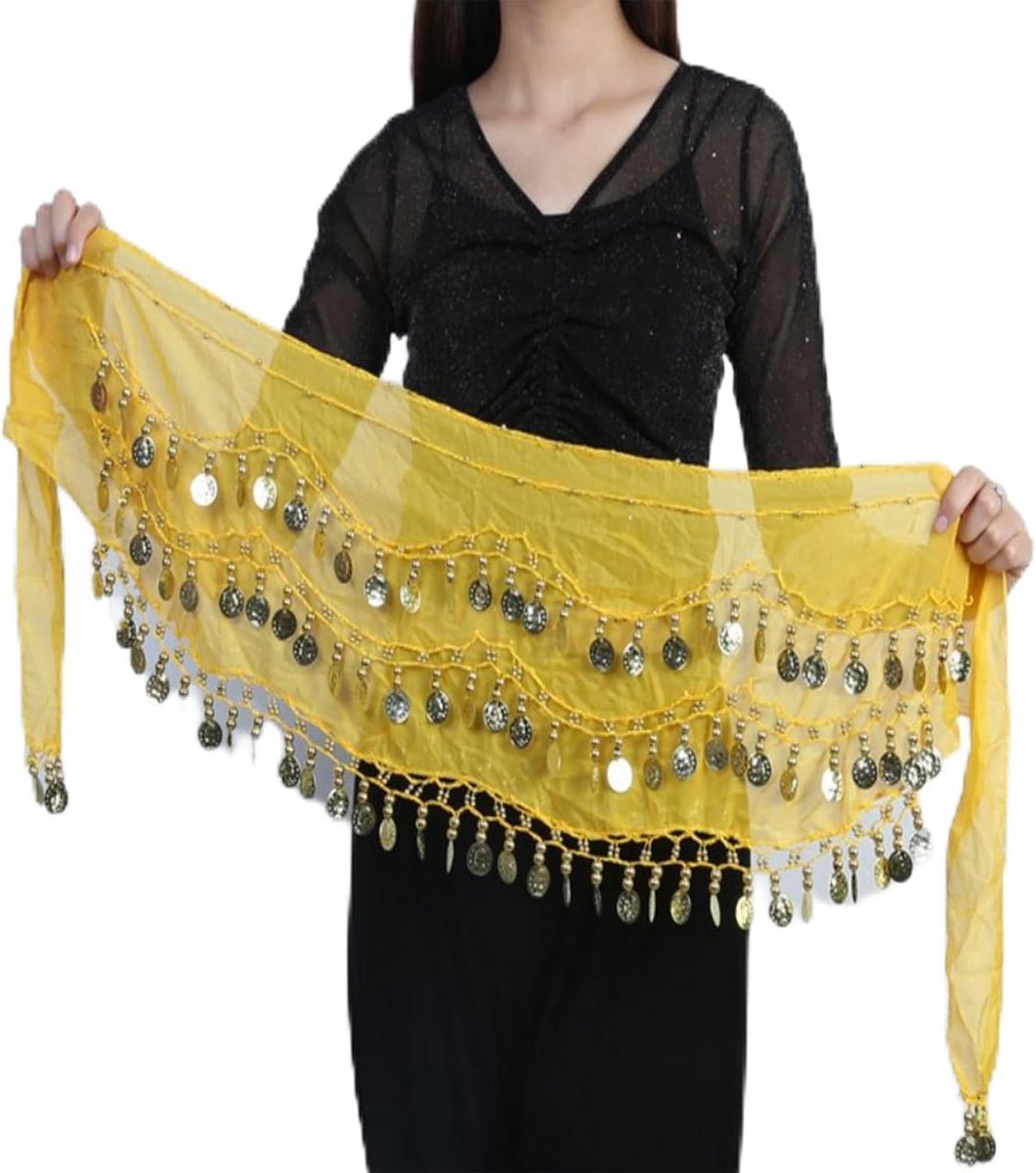 Bellydance heupdoeken voor vrouwen, buikdans kostuum voor podiumoptredens en feesten, geel