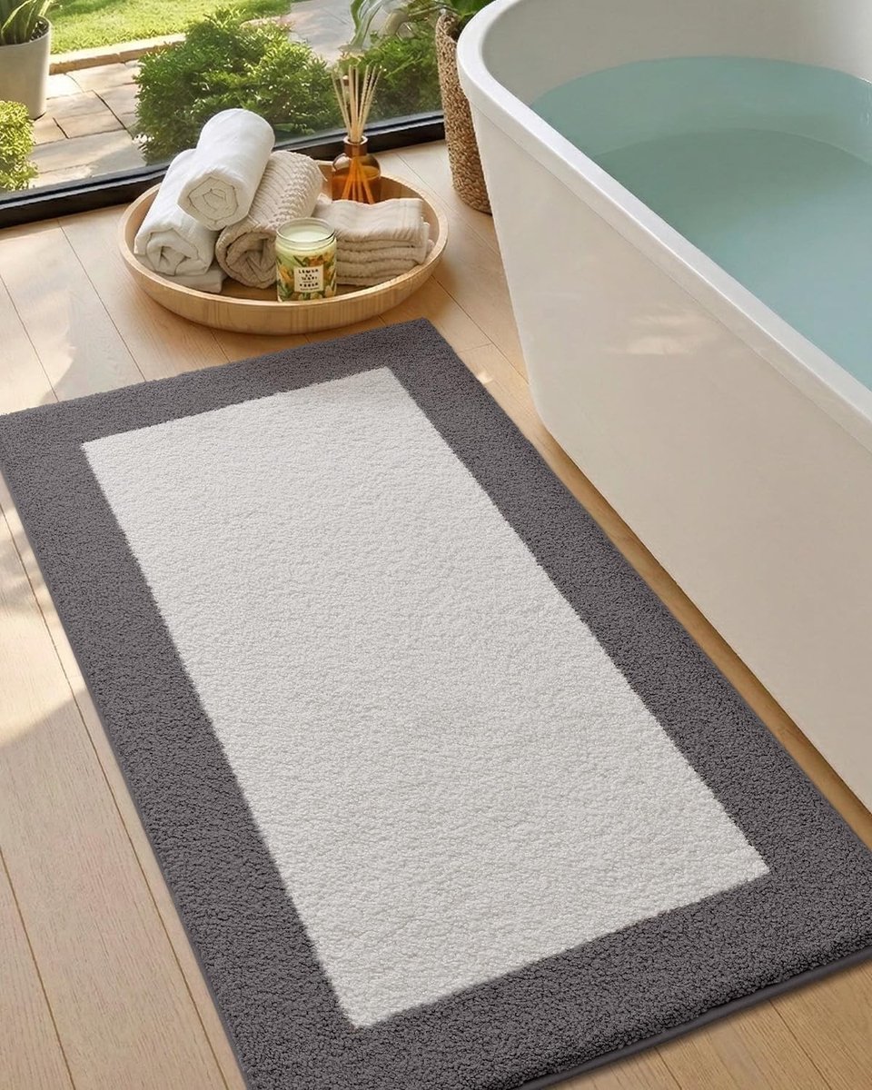 Non-slip badmat, super absorberend en zacht, machinewasbaar, perfect voor douche, badkamer en toilet, 61 x 110 cm, donkergrijs, comfortabel en duurzaam