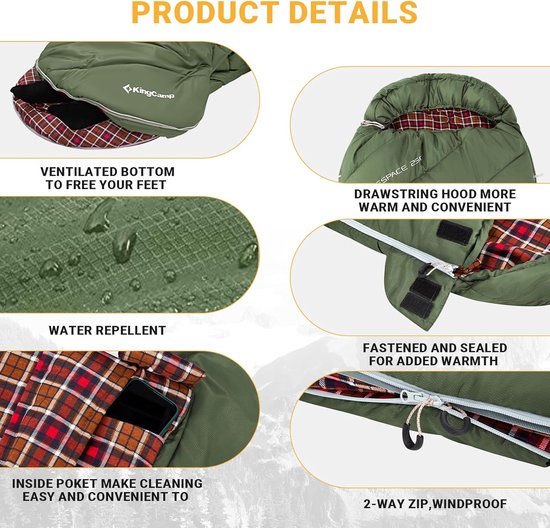 Thijox - XL Slaapzak 3-4 Seizoenen Katoen Flanel 220 x 100 cm Extra Groot voor Volwassenen Extreem Comfortabel -8 °C Kamperen Wandelen Buiten Binnen van Thijox — afbeelding 5