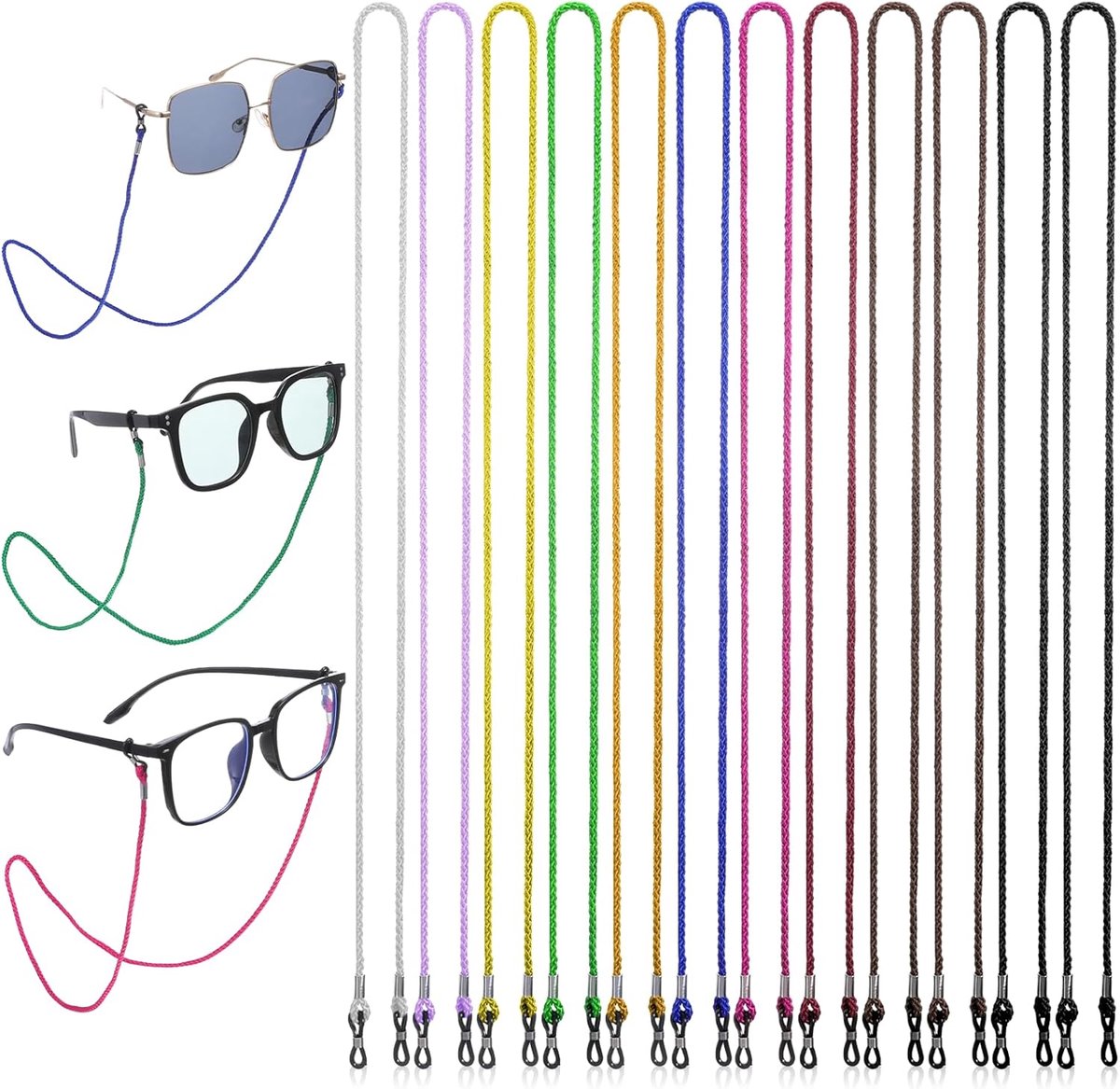 Thijox - 12 stuks verstelbare brillenbanden nylon, antislip zonnebrilbanden, kleurrijke brillenketting voor mannen, vrouwen en kinderen, perfect voor