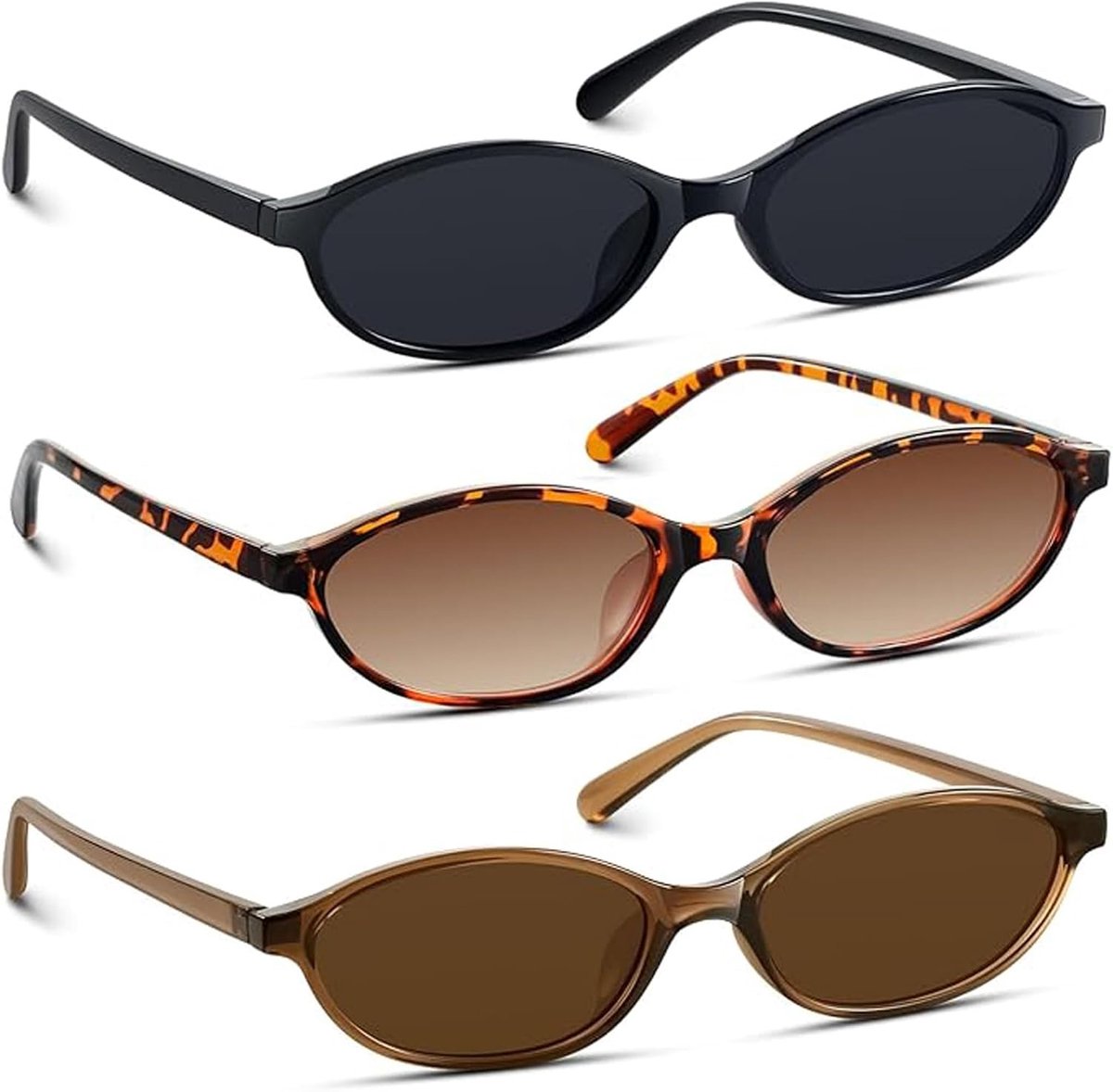 MXGHIR 3 stuks ovale zonnebril voor dames, jaren 90 retro zonnebrillen, smal, skinny trendy kattenoog, zonnebril voor - ShopVlot