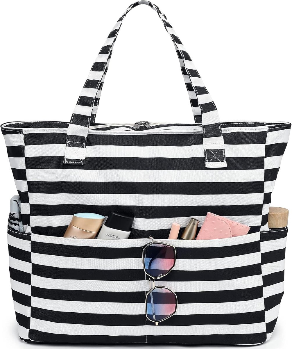 Dames grote strandtas - zwart/wit gestreept - waterdicht - ideaal voor zwembad en gym - SnelShoppen