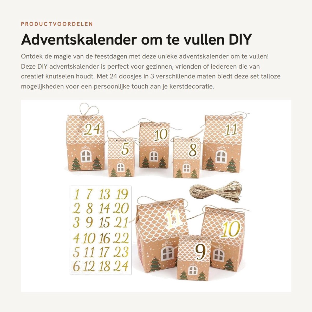 Inovra- Adventskalender om te vullen - 24 Dozen - 3 Maten - Cijferstickers - Doe-het-zelf - Premium Papier - Herbruikbaar - Kerstkalender