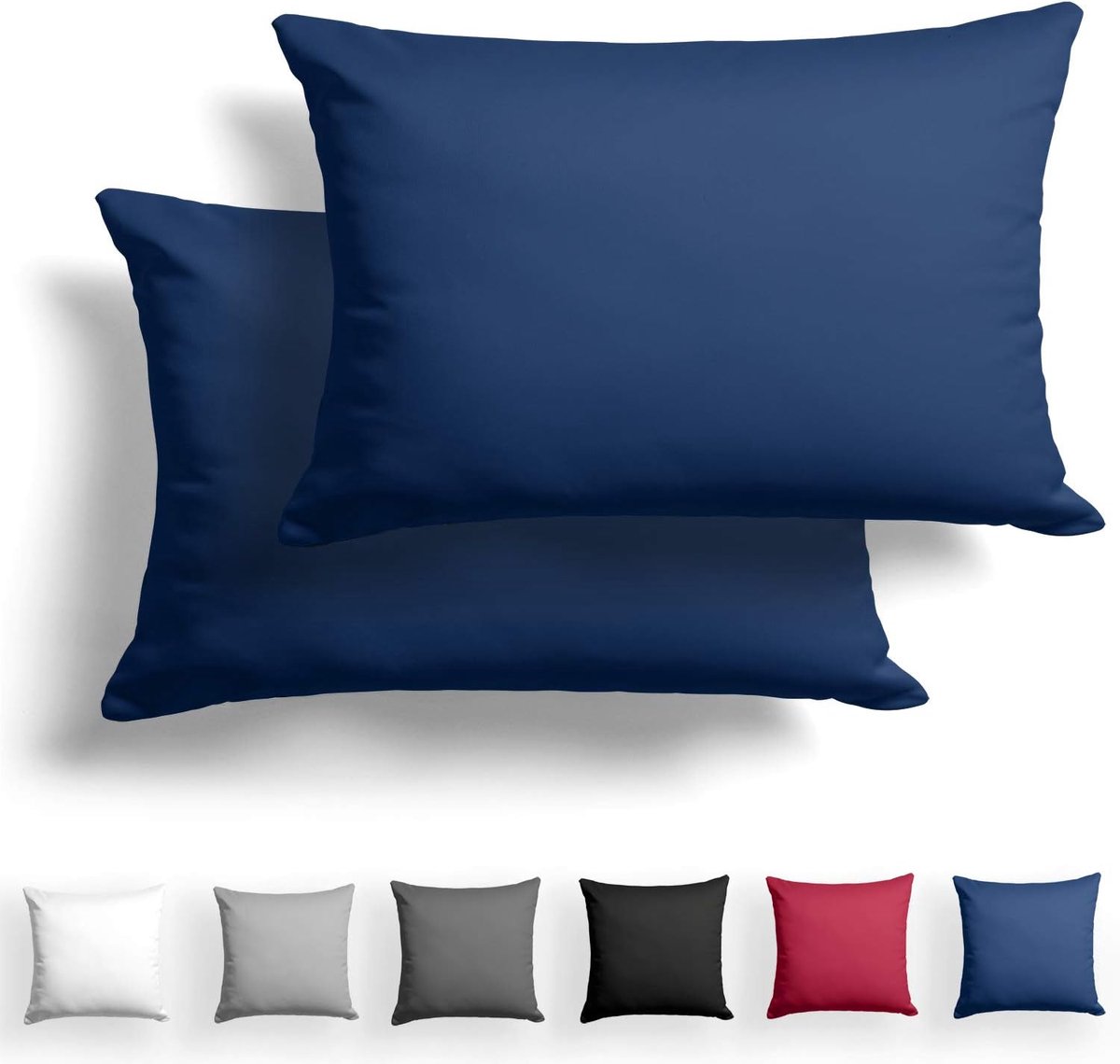 Thijox - Set van 2 Mako Satijnen Kussenslopen 50 x 75 cm - Hypoallergeen, Marineblauw, 100% Katoen, Met YKK-Rits, Zacht en Duurzaam voor Een Luxe Slaa