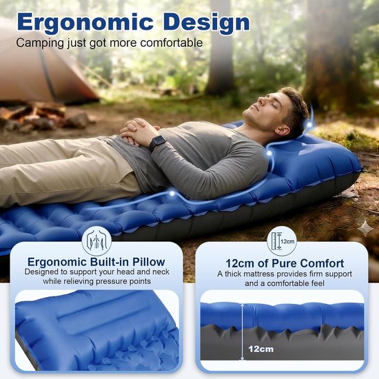 Thijox - Extra Groot Luchtmatras Camping 83 cm met Geïntegreerd Kussen 16 cm - Ultralicht Opblaasbaar Matras met Voetpomp - Ideaal voor Trekking en Re van Thijox — afbeelding 2