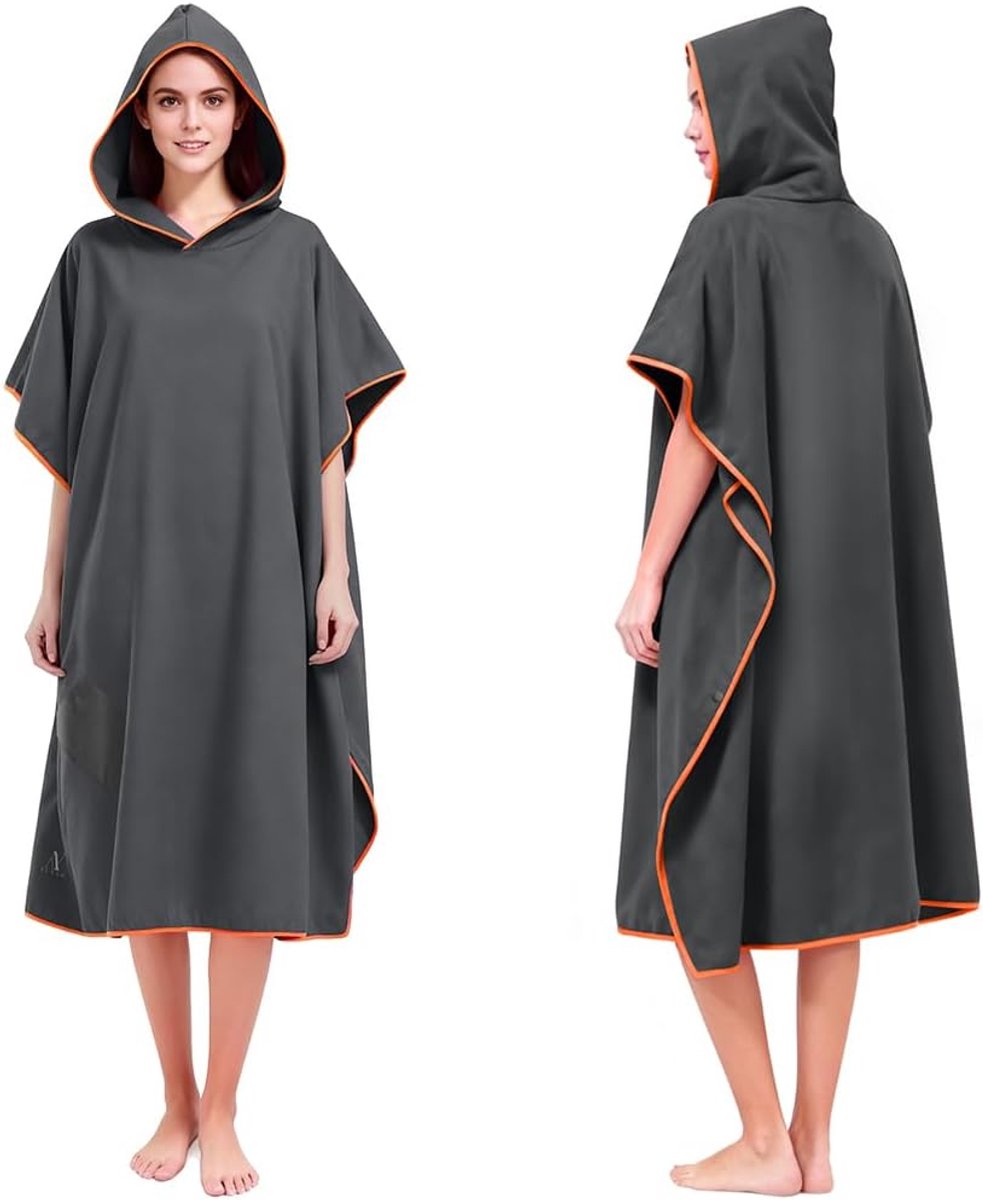 Thijox - Poncho-handdoek met capuchon voor volwassenen, microvezel omkleedjas, extra grote handdoek met zak, universele maat, strand, zwembad, sauna,