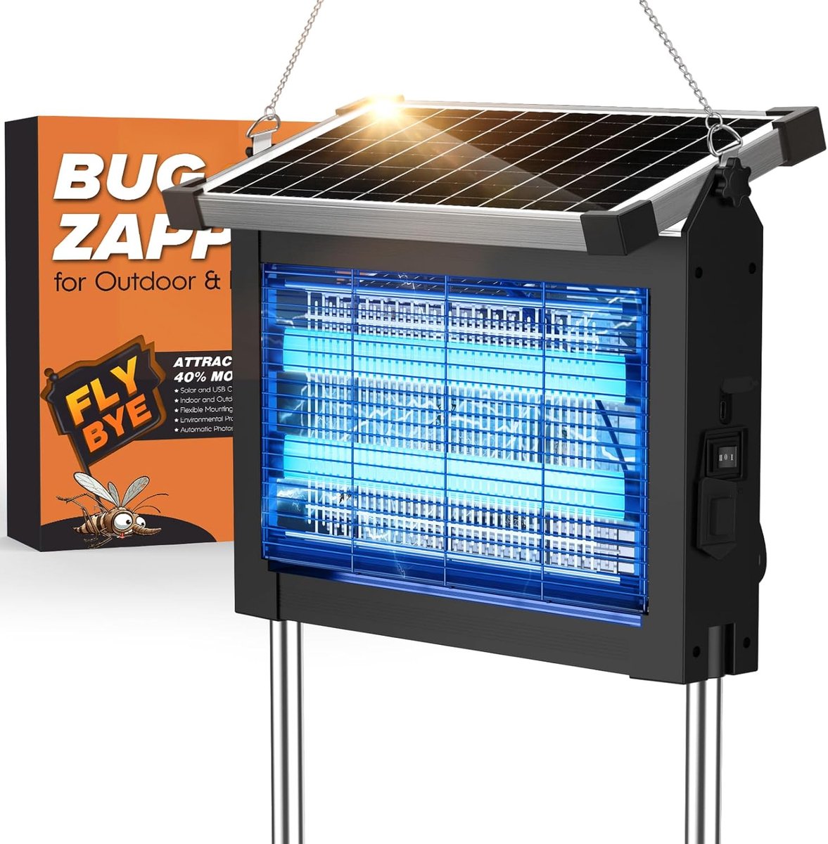 Thijox - Draagbare Zonne-energie Lamp tegen Muggen, 4000 mAh Oplaadbaar met LEDlicht, Ideaal voor Binnen en Buiten, Perfect voor Camping, Tuin, Feeste