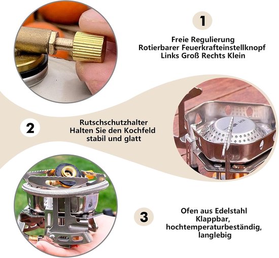SnelShoppen - Campingkooktoestel 3500 W - Winddicht Gasfornuis met Piëzo-Ontsteking - Opvouwbaar Mini-Gasfornuis voor Outdoor, Trekking, Wandelen, Pic van Snelshoppen — afbeelding 4
