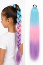 Extensions de cheveux Enfants - Filles - Cheveux synthétiques - Extensions - Blauw, rose et violet - 70 cm - Élastiques - Pour tresses, queues de cheval et Fête