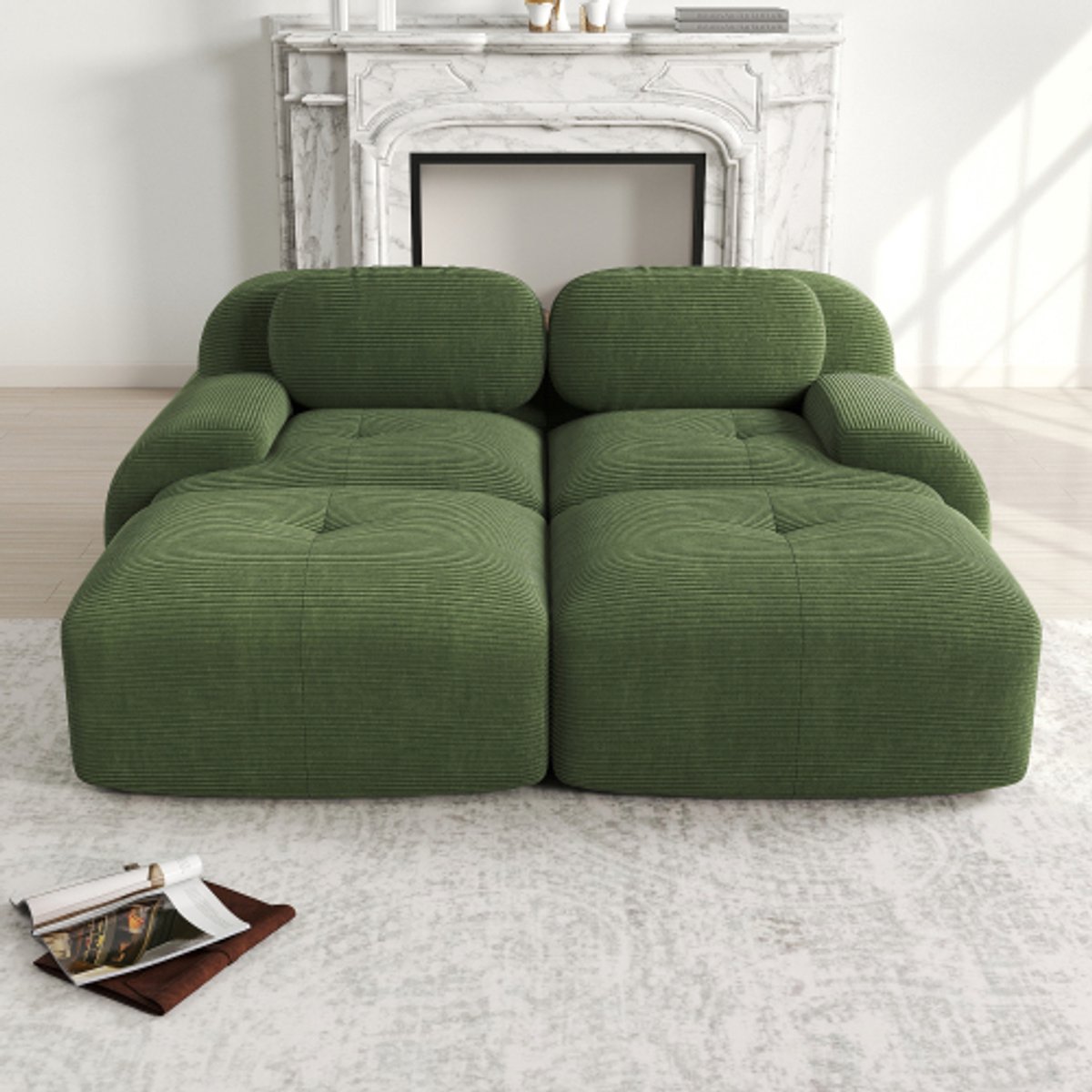 Hoekbank - Hoekbank van Zachte Corduroy – Bank Zonder Frame - Geen installatie Nodig - Comfortabele Zitzak Stoel – Beanbag voor Woonkamer en Slaapkamer - Groente