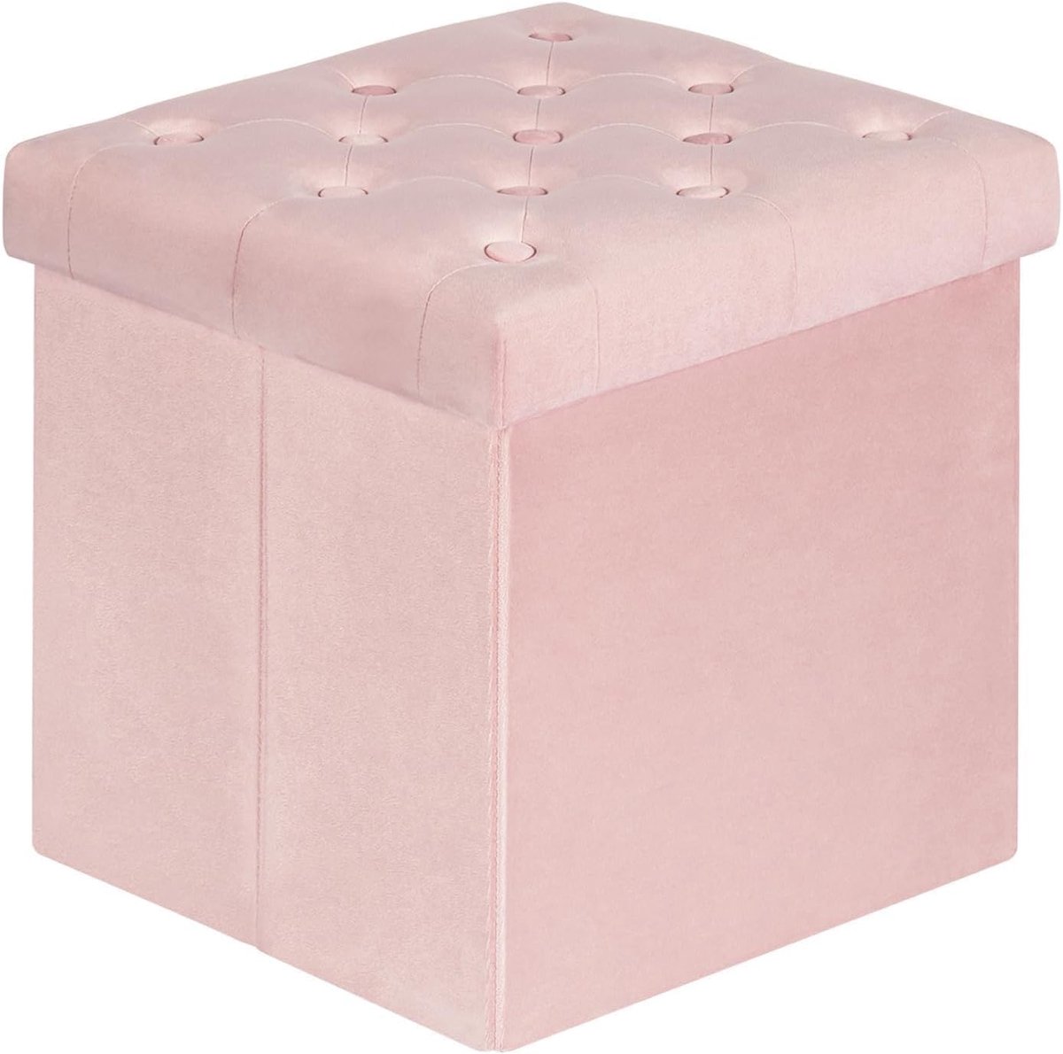 SnelShoppen - Fluwelen kruk roze opbergdoos met deksel - 40x40x40 cm - Decoratieve voetenbank voor woonkamer, opbergruimte, opvouwbaar, stoffen kruk v