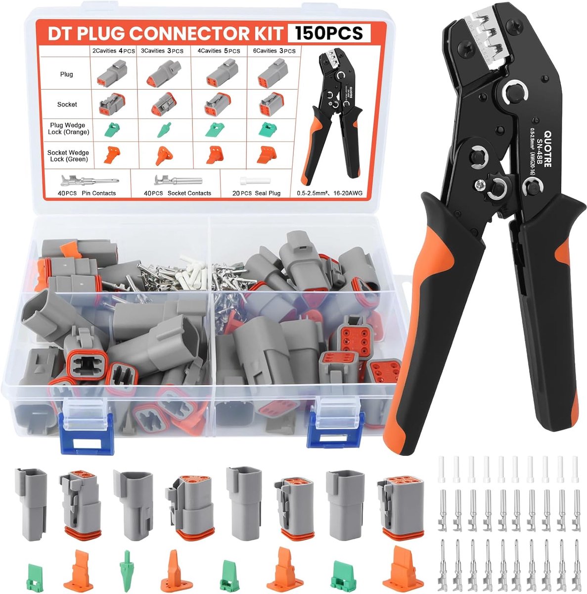 SnelShoppen - Set van 151 Waterdichte Connectoren voor Auto, 2/3/4/6 Polig, Krimptang, Snelle Verbindingen, Perfect voor Auto-onderhoud en Klussen