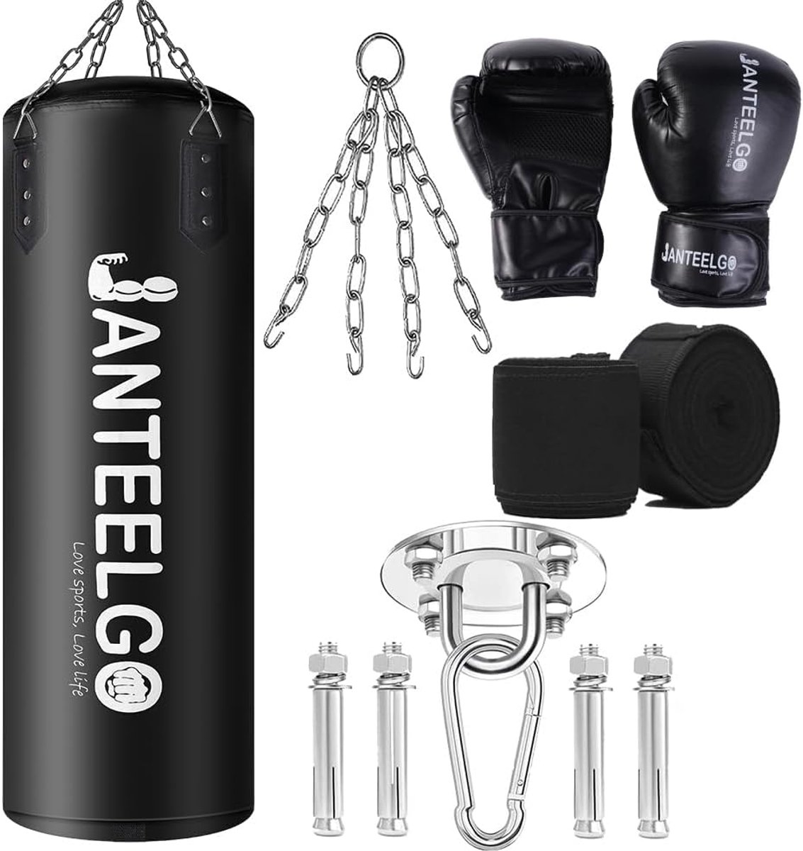 SnelShoppen - Bokszak Hangend 100 cm Ongevuld voor Volwassenen - Duurzaam PU-Leer met Montageketting en Plafondhaak - Ideaal voor MMA, Kickboksen, Mua
