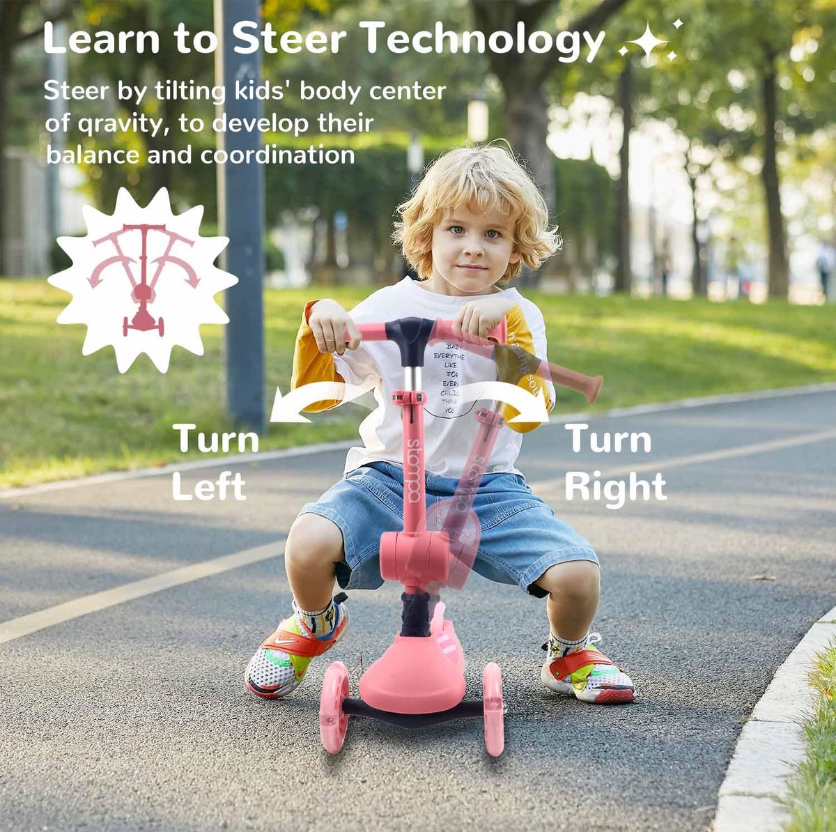 SnelShoppen - Stompa Kinder Scooter 2-in-1 voor Peuters, Inklapbare Zitting, LED-Wielen, Hoogte Verstelbaar, Driewieler tot 50 kg voor Jongens en Meis