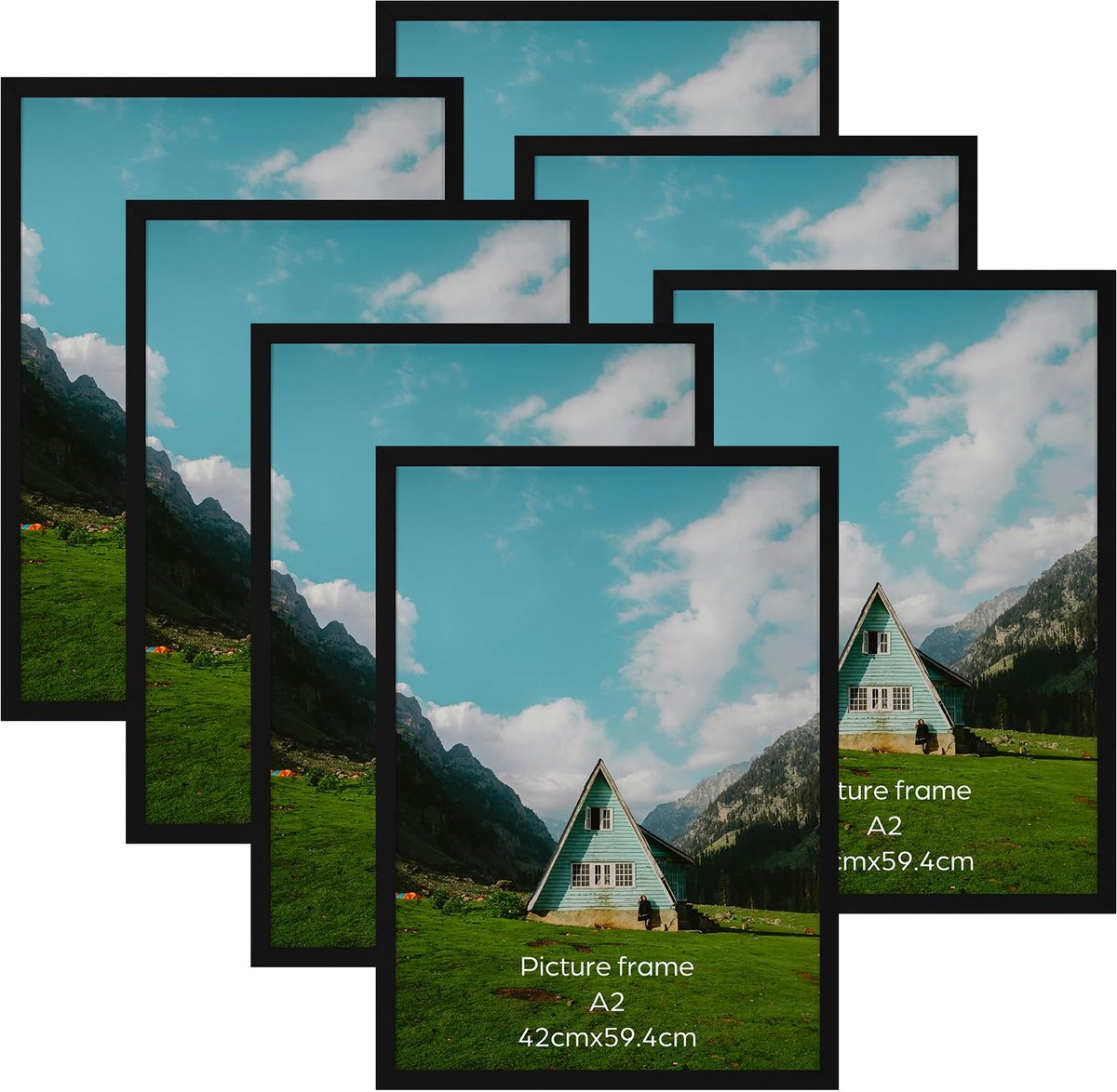 SnelShoppen - Giftgarden Fotolijst A2 Zwart Aluminium Set van 7 Stuks - Wandlijst Decoratie Thuis voor Fotografie, Posters, Kunst en Meer
