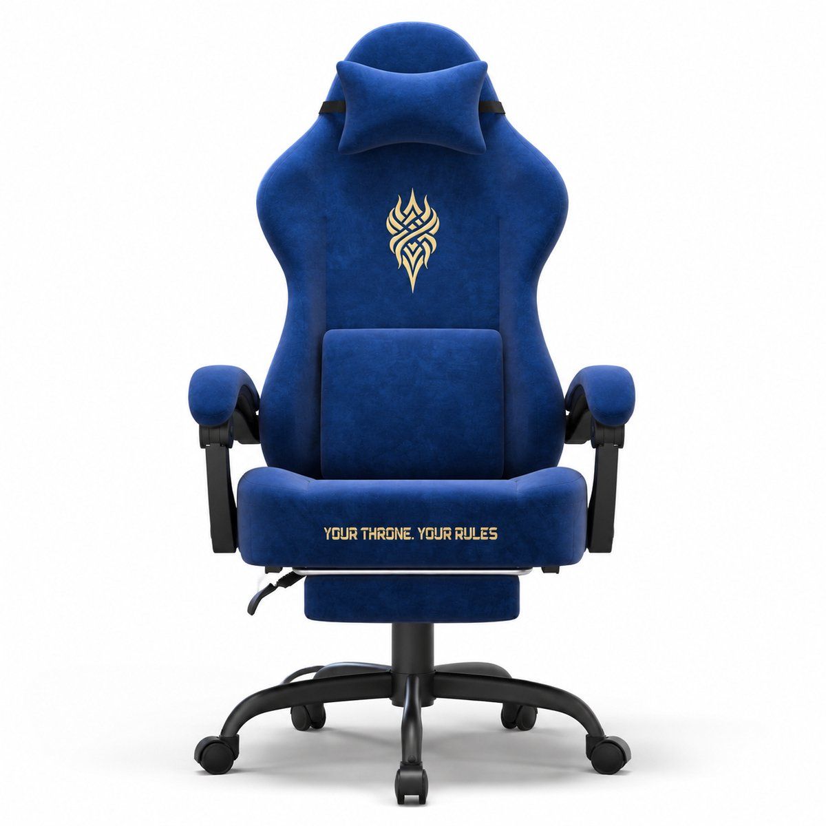 Arvioo Gaming Stoel - Donkerblauw - Met voetsteun - Massage lendenkussen - Fluweelstof