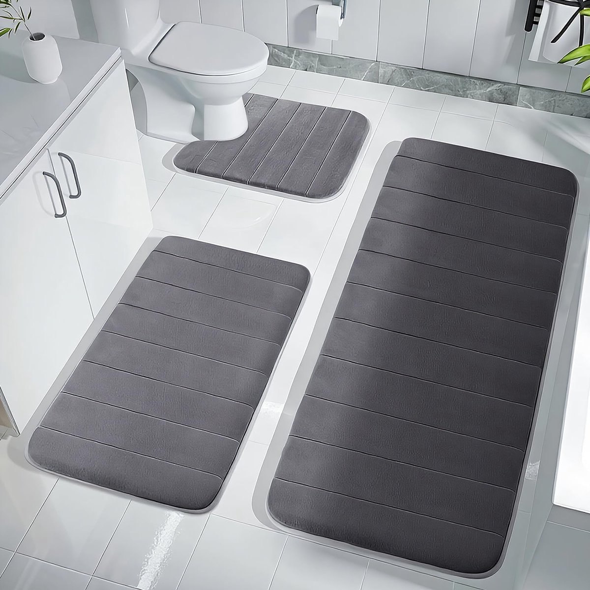 SnelShoppen - 3-Delige Badkamermatten Set - Waterabsorberende Douchemat, Antislip, U-Vormige WC-Mat, Badmatset voor Badkamer, Machinewasbaar, Zacht en