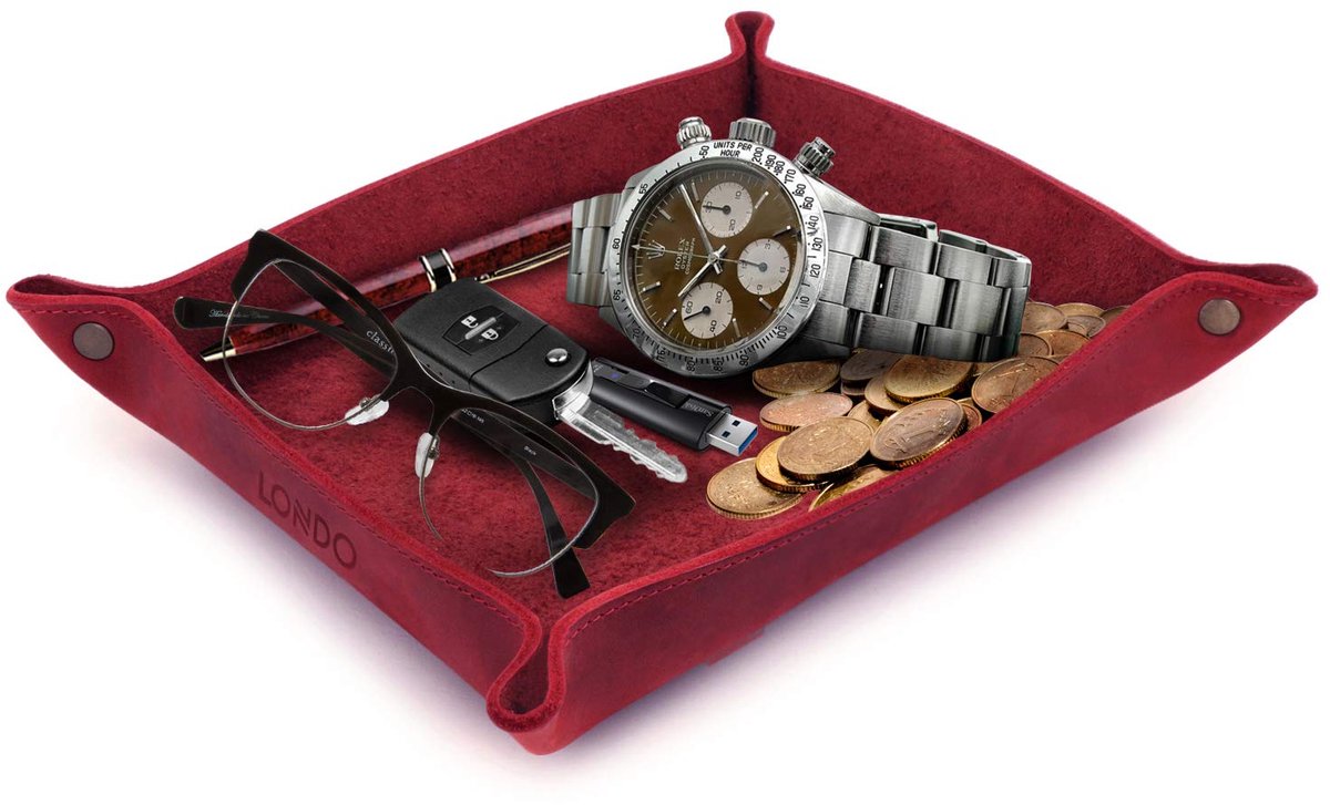 SnelShoppen - Londo Echt Leder Organisator, Bureau Opslag in Rood, Stijlvolle Desk Organizer voor Kantoor, Thuiswerkplek, Documenten, Pennen en Access