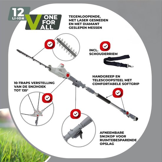 SP® Telescopische Heggenschaar - Elektrische Heggenschaar - Elektrische Telescopische Heggenschaar - Wit/Grijs - 13cm x 8cm x 235cm van sp — afbeelding 2