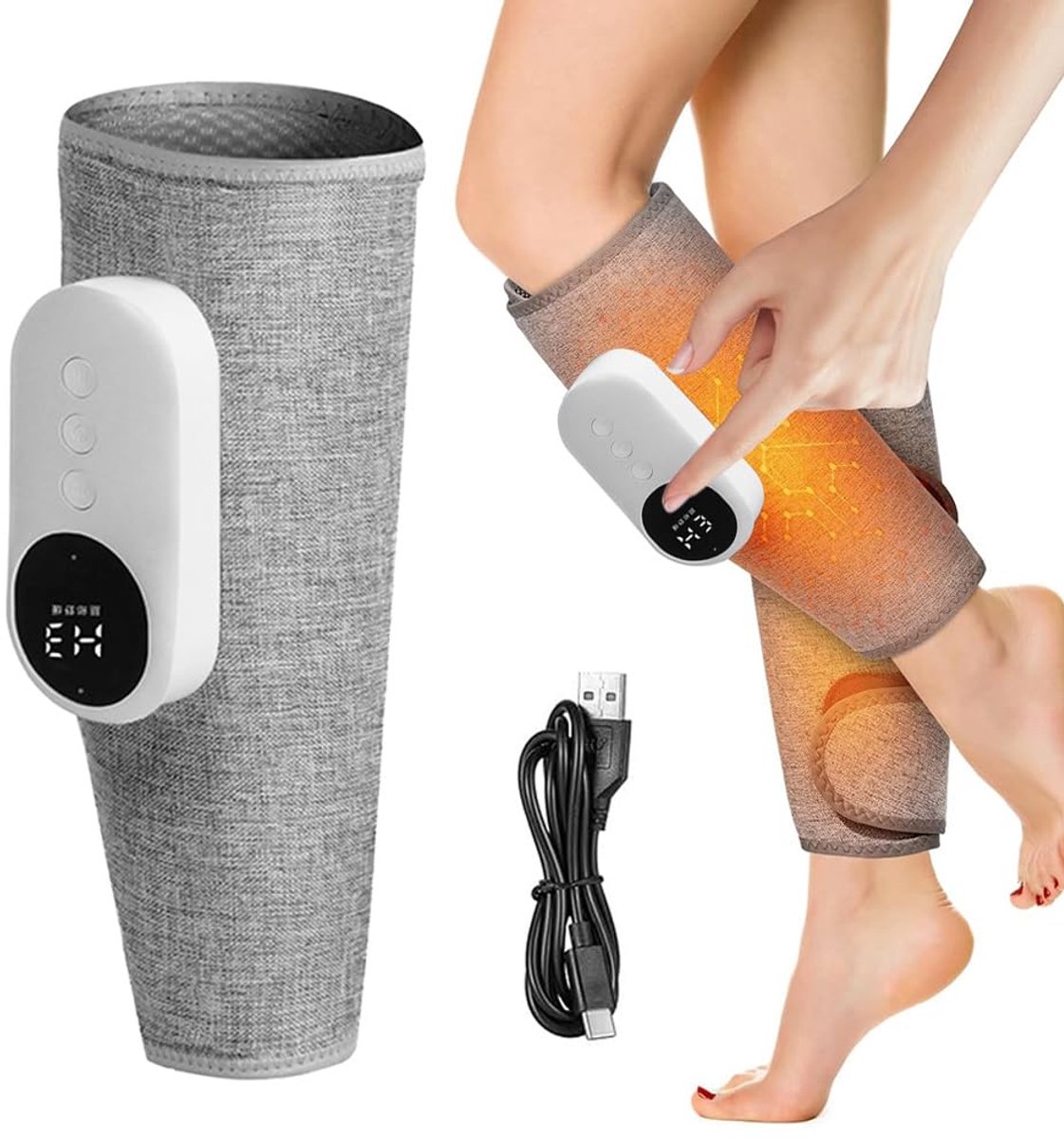 SnelShoppen - 3-in-1 Draadloos Beenmassageapparaat met Verwarming - Kuitmassageapparaat met 3 Intensiteiten en 3 Modi - Beenairbag-Massageapparaat voo