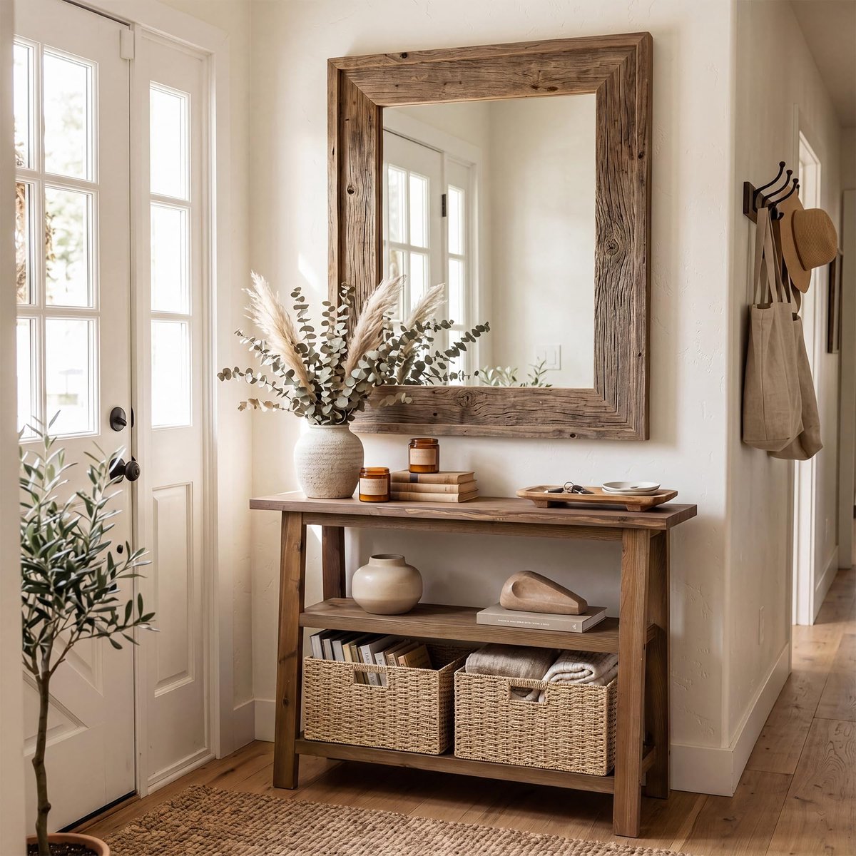 LITTLE TREE Consoletafel - Sidetable - Massief hout - Rustiek bruin - Boerderijstijl - 105 x 30 x 85 cm - Met 2-laags opbergplank voor entree, hal en woonkamer