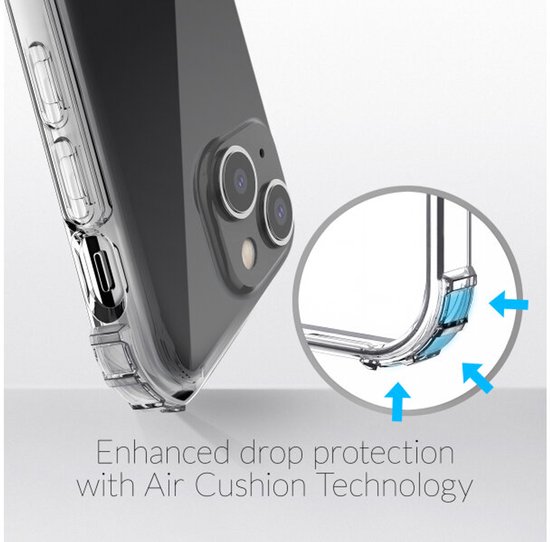 Coque transparente avec technologie Air Cushion pour iPhone. "Enhanced drop protection with Air Cushion Technology".