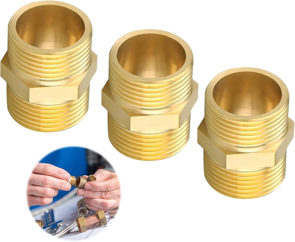 3 Stuks Dubbele Mannelijke Draad Messing 3/8" Hex Koppeling voor Slangverbinding, Draadverbinding en Slangconnector