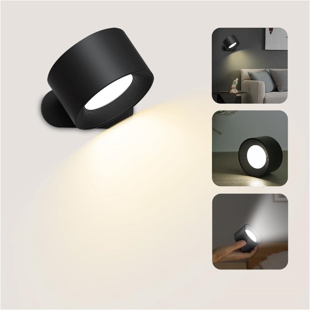 GELLDG Wandlamp - LED Wandleuchte met Touch Control - 3 Helligkeitsniveaus en 360° Draaibaar - Geschikt voor Wohnzimmer, Slaapkamer en Hal - Metaal - 7.5x4.5cm - 1 Stuk