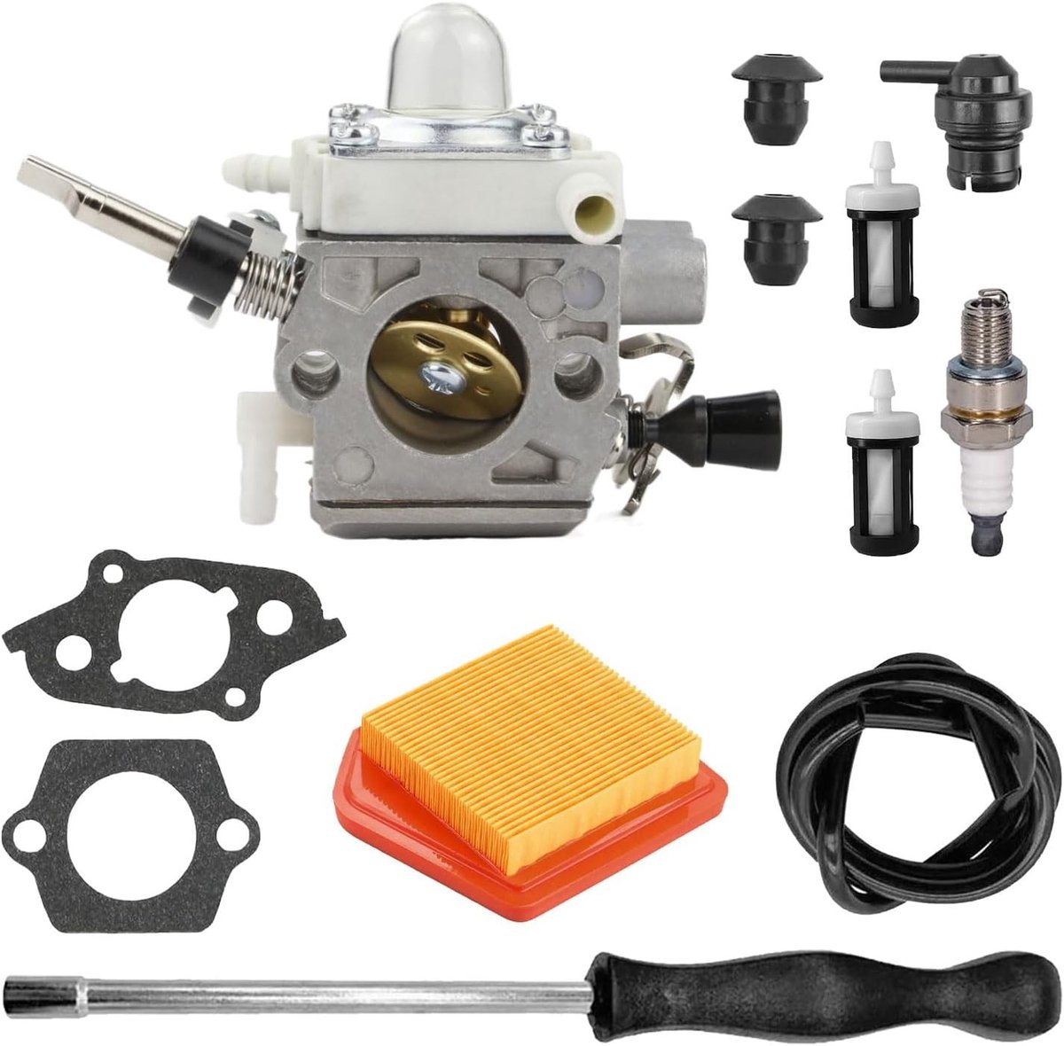 Carburateur Kit voor FS240 FS260 FS360 en FS410C met Luchtfilter, Bougie, Oliefilter en Brandstofleiding - 12 Delige Set voor Tuinmachines