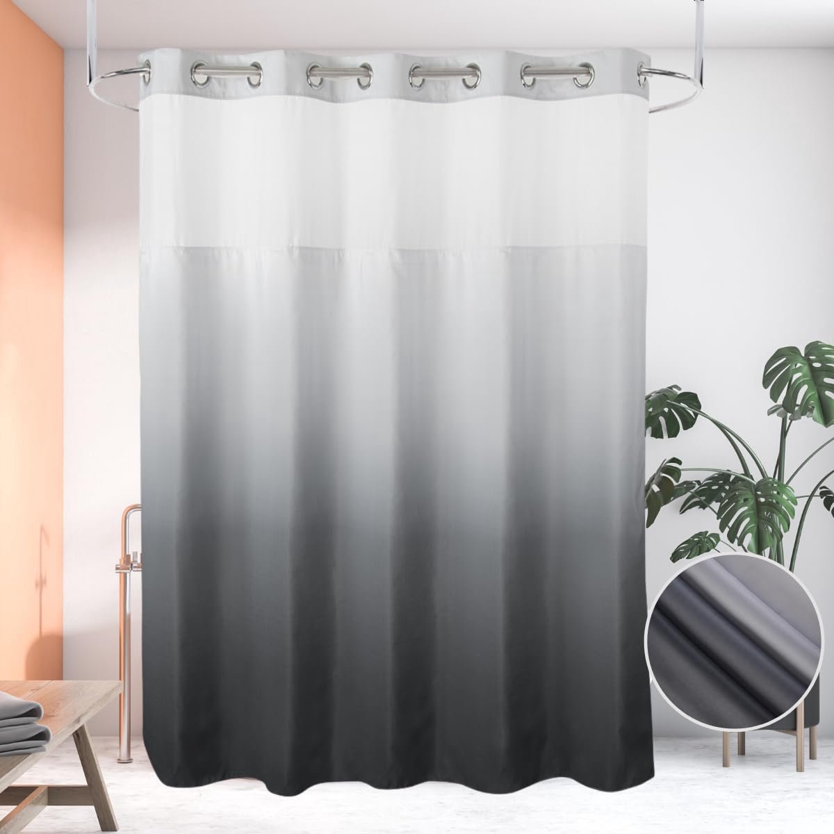 SnelShoppen - Haakvrij Douchegordijn 180x200 cm - Polyester Voering - Magneten - Gradiënt Grijs - Hotelkwaliteit - Voor Badkamer