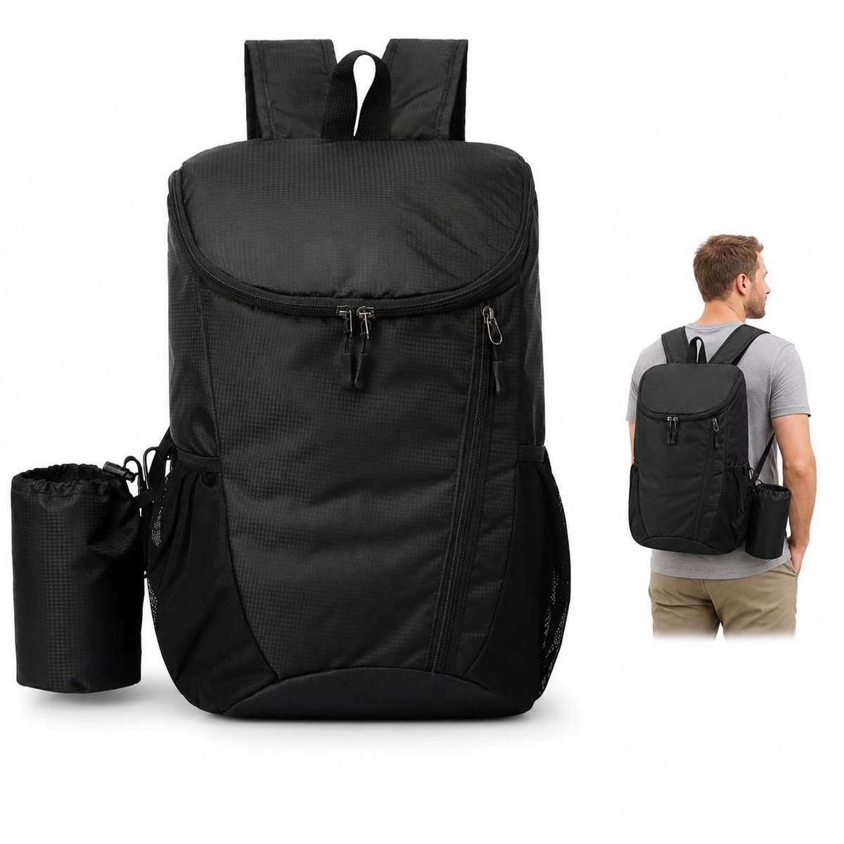 VHV - Opvouwbare Rugzak 35L - Ultralichte Nylon Wandelrugzak met Zijvakken - Zwart voor Fietsen, Reizen en Outdoor