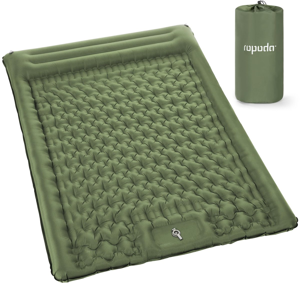 SnelShoppen - ROPODA Dubbele Opblaasbare Campingmatras - Ultralichte Slaapmat voor Twee Personen met Kussen - Ingebouwde Voetpomp - Waterdicht Kampeer