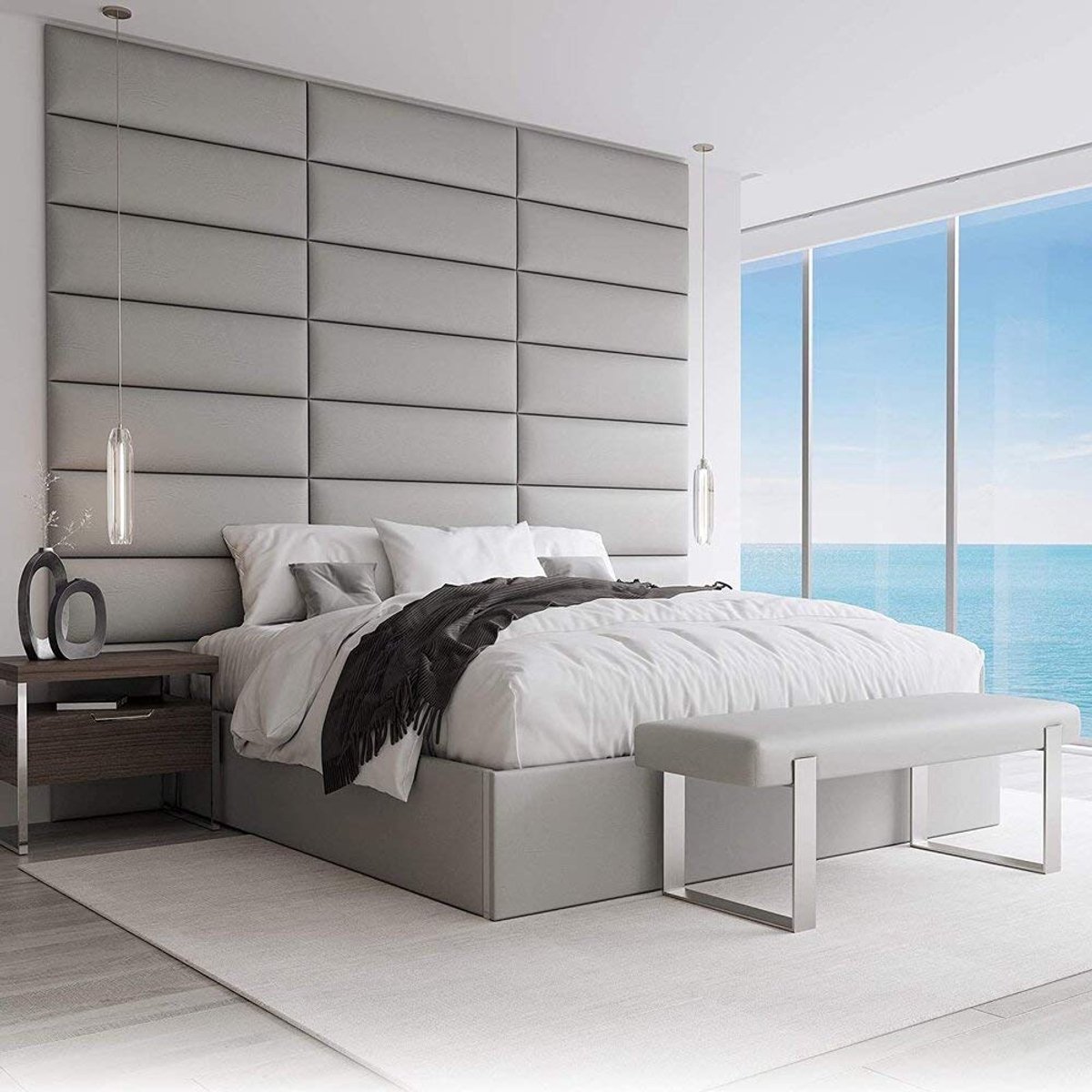 SnelShoppen - Gewatteerde hoofdborden 4 stuks, accent wandpanelen voor bed, hoofdeinde 91 cm breed, vintage leer lichtgrijs, perfect voor slaapkamer e