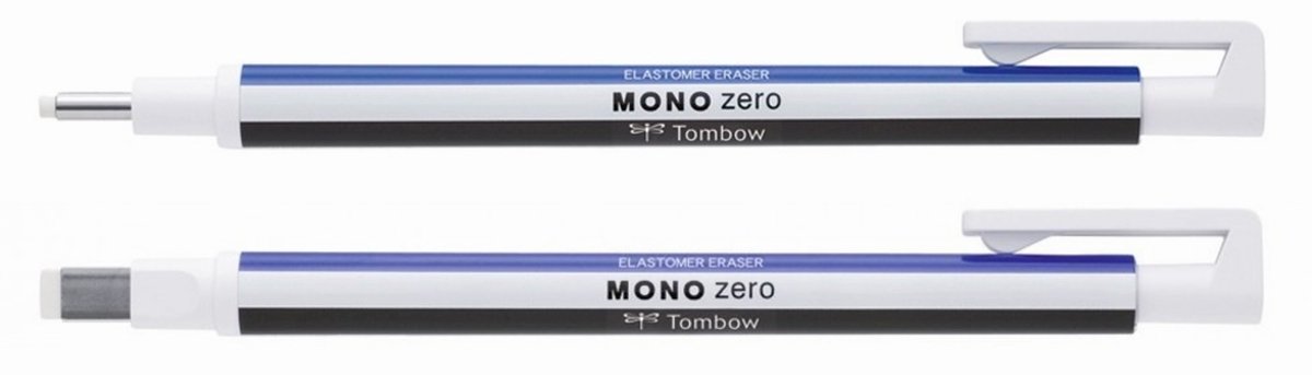 Tombow set met 1 Ronde en 1 Rechthoekige Intrekbare Gumhouder met 6 Gumvullingen verpakt in een Handige Zipperbag