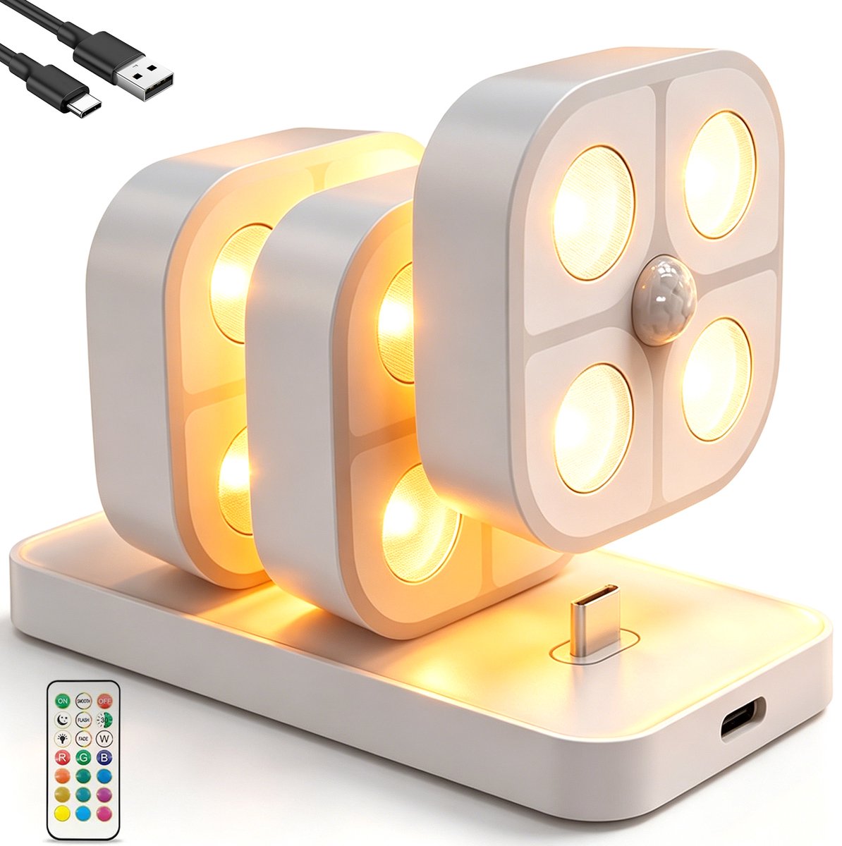 Kastlampen - LED Lamp - Kastverlichting - 3 Stuks - Sensor - 3 Kleurtemperaturen - Trapverlichting - Magnetisch - Oplaadstation - Voor Kast en Garage