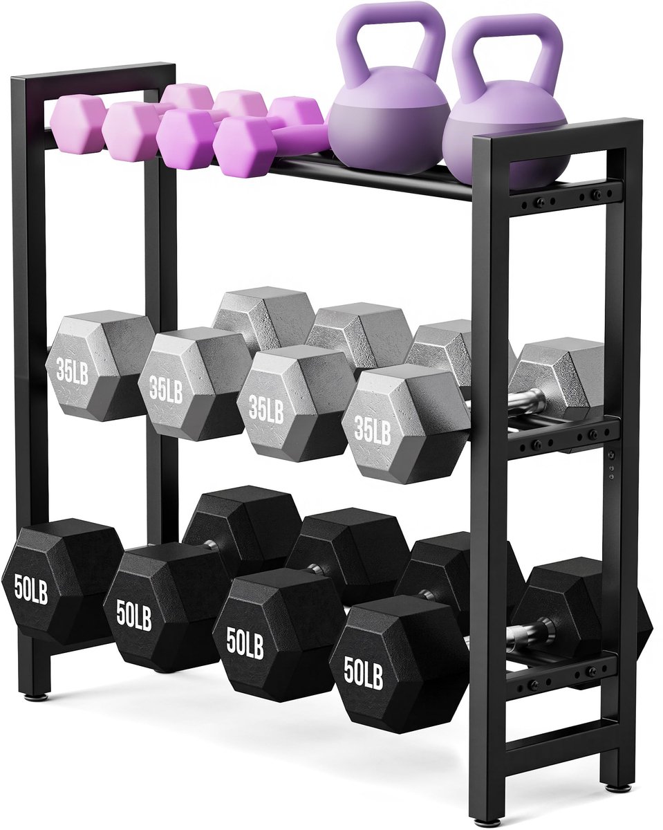 SnelShoppen - 3-laags dumbbellrek voor thuisfitness - Halterrek met Draagvermogen 180 kg - Ruimtebesparend, Stabiel, Ideaal voor Krachttraining en Fit