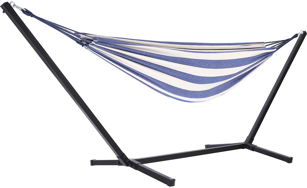 SnelShoppen - XXL 2-persoons hangmat met frame - Comfortabele schommel in marineblauw en blauw - Eenvoudige montage - Perfect voor tuin, camping en on