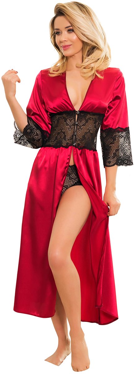 SnelShoppen - Dames Badjas Wijnrood Maat S - Bordeaux Rood - Comfortabele en Stijlvolle Badjas van Hoogwaardige Katoen - Perfect voor Thuis of Wellnes