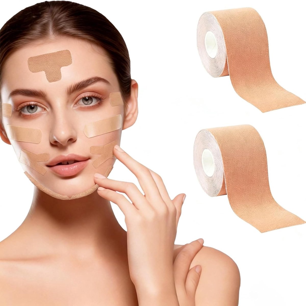 Set van 2 Gezicht Liftende Tape, 3.8 cm x 5 m, Kinesio Tape voor Huidverstrakking, Rimpelvermindering en Huidverzorging