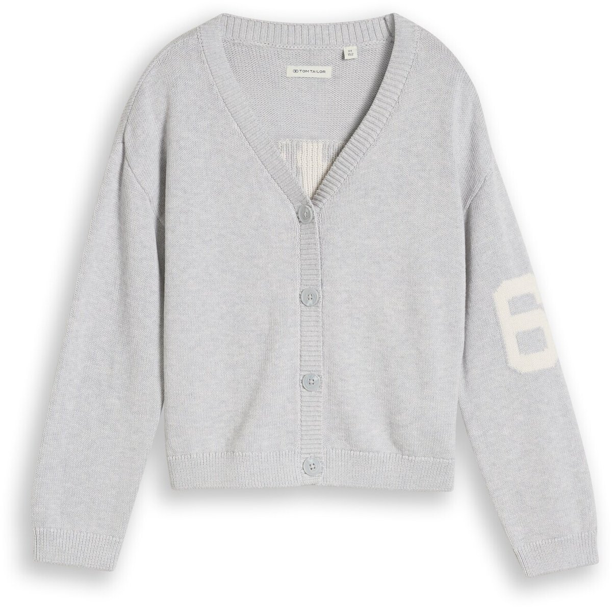 Tom Tailor - Jacquard-vest met opschrift op de achterkant - Maat 140 - Light Stone Grey Melange